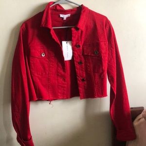 red jean jacket